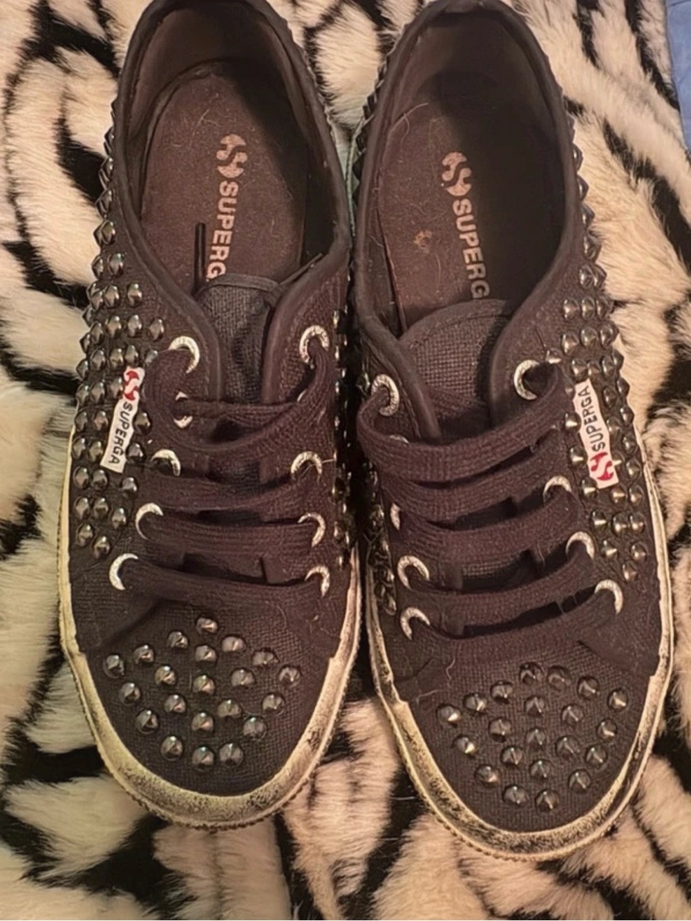 Superga Black Studded Canvas Low-Top Sneakers